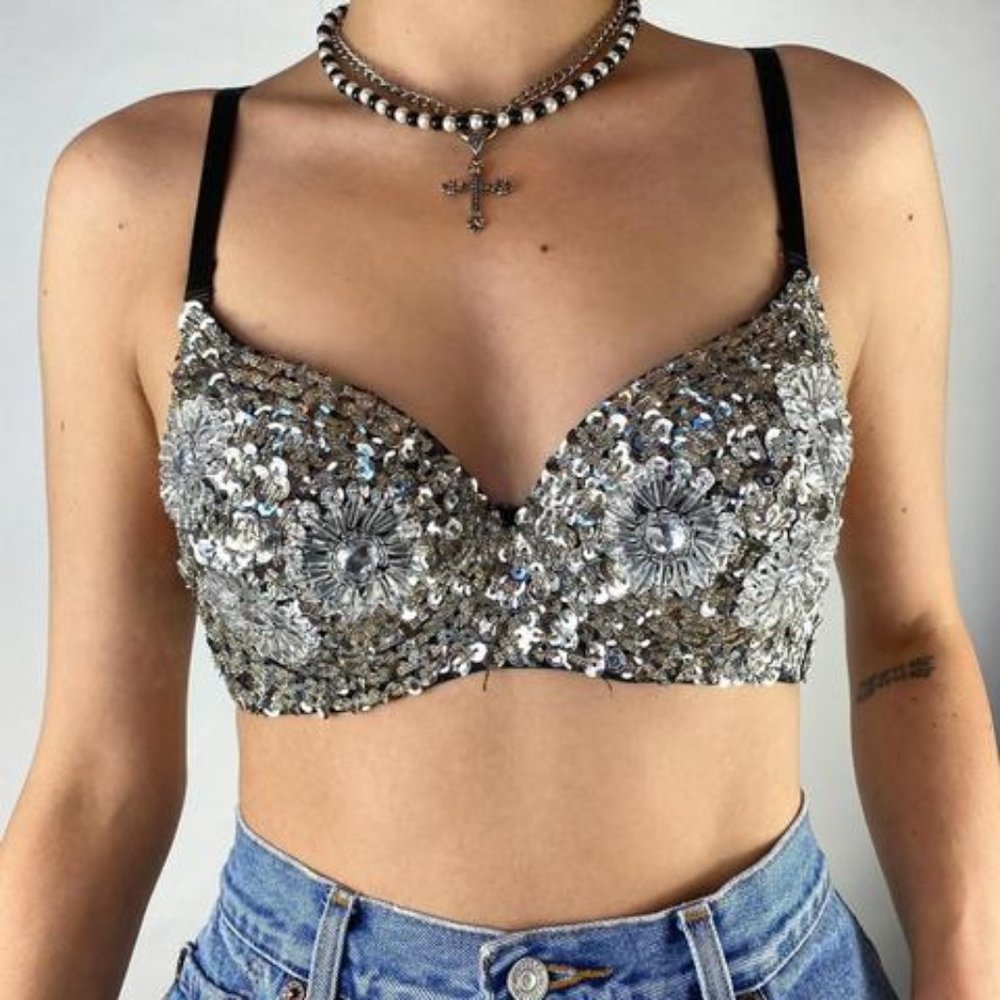 Iconic Sequin Floral Bedazzled Bra